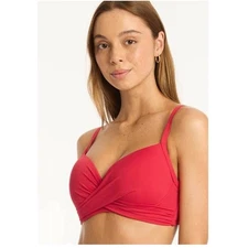 Sea Level Eco Essentials Cross Front Molded Cup Red Bikini Push-up Top US 6 NWT