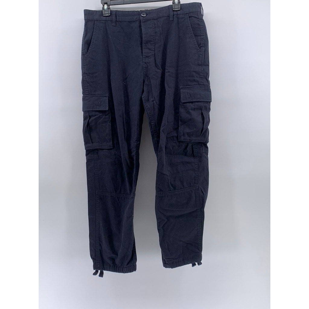 THE STRONGHOLD Men's Navy Blue Relaxed-Fit Straight-Leg Cargo
