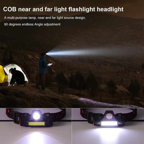 1/2 CONFEZIONE COB Lampada frontale LED USB ricaricabile impermeabile torcia frontale - Foto 3 di 11