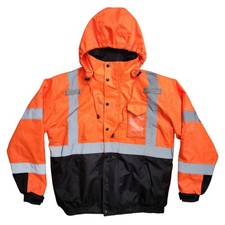 ERGODYNE Jacket Mens Large Orange TENACIOUS Hooded Workwear High-Vis Reflective