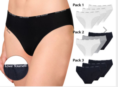 3 er PACK  DAMEN SLIP BIKINI STYLE SCHWARZ WEISS GRAU BASIC LOVE YOURSELF