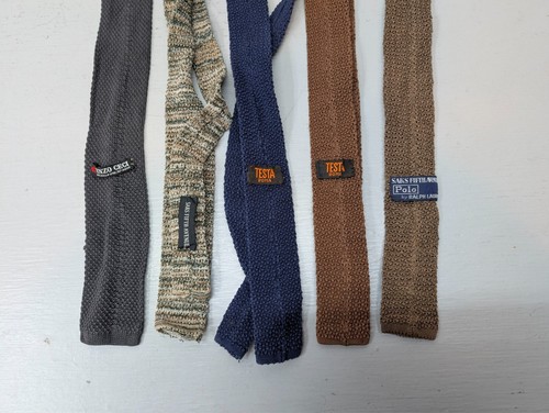 Lot of 5 Vintage Square End Knit Crochet Neckties Multicolors Assorted - Picture 6 of 9