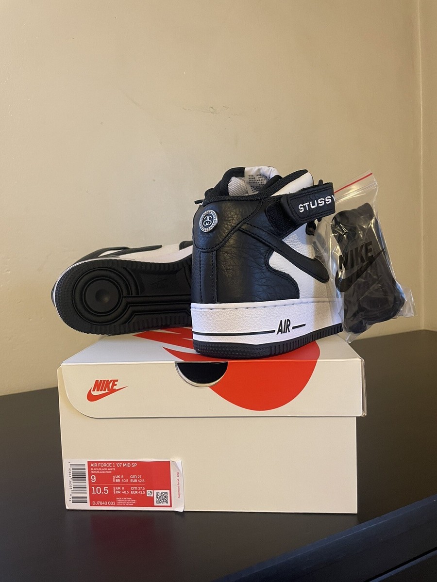 Nike Air Force 1 Mid x Stussy White Black 2022 Size 9 M/10.5 W | eBay