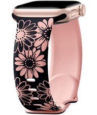 Floral Engraved Band Compatible with Apple Watch Band 40mm 38mm 41mm 42...