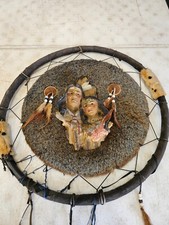 Unique Carved Dreamcatcher With Fur Background 18" Wide