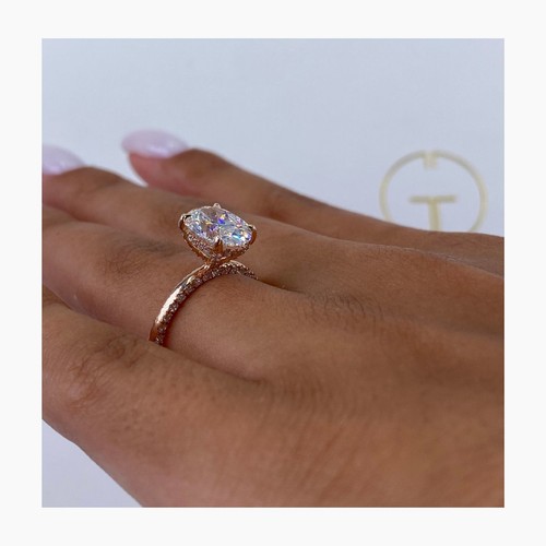 Solitaire Engagement Ring Oval Lab Created Diamond 2.7 Ct E-F/VS1 14k Rose Gold - Picture 3 of 10