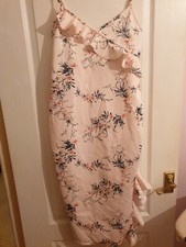 Pretty Little Thing Nude Floral Frill Dress Sixe 14