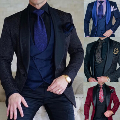 Paisley Wedding Men Suits Tuxedos Evening Party 3Pcs Groomsmen Formal Jackets