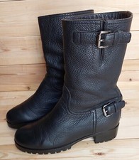 Prada Women's Black Leather Buckle Accent Mid Calf Boots Size 38 US 8