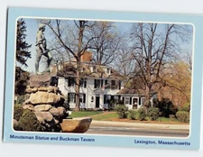 Postcard Minuteman Statue and Buckman Tavern Lexington Massachusetts USA