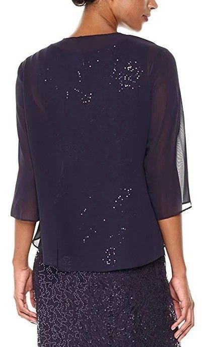 $219 SL Fashions New York Womens Solid Blue Chiffon Collarless Jacket Size 8 - Изображение 2 из 2