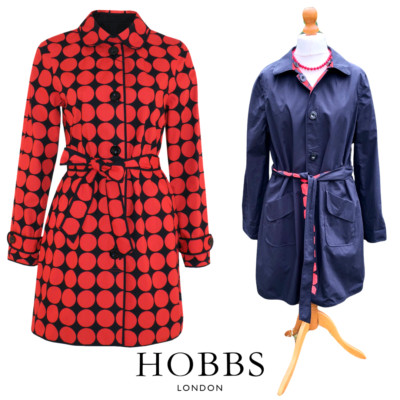 Hobbs Clerkenwell Mac Anorak Reversible NAVY BLUE + RED Polka Dots (UK 16) £169