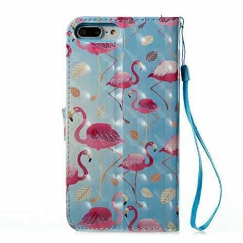 Case for iPhone 7 Plus/iPhone 8 Plus, Premium PU Leather Wallet Flamingo Blue - Picture 2 of 6