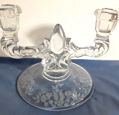 NEW Martinsville Crystal Etched Candelabra (Pair) Floral Design Frosted & Clear - Picture 8 of 8