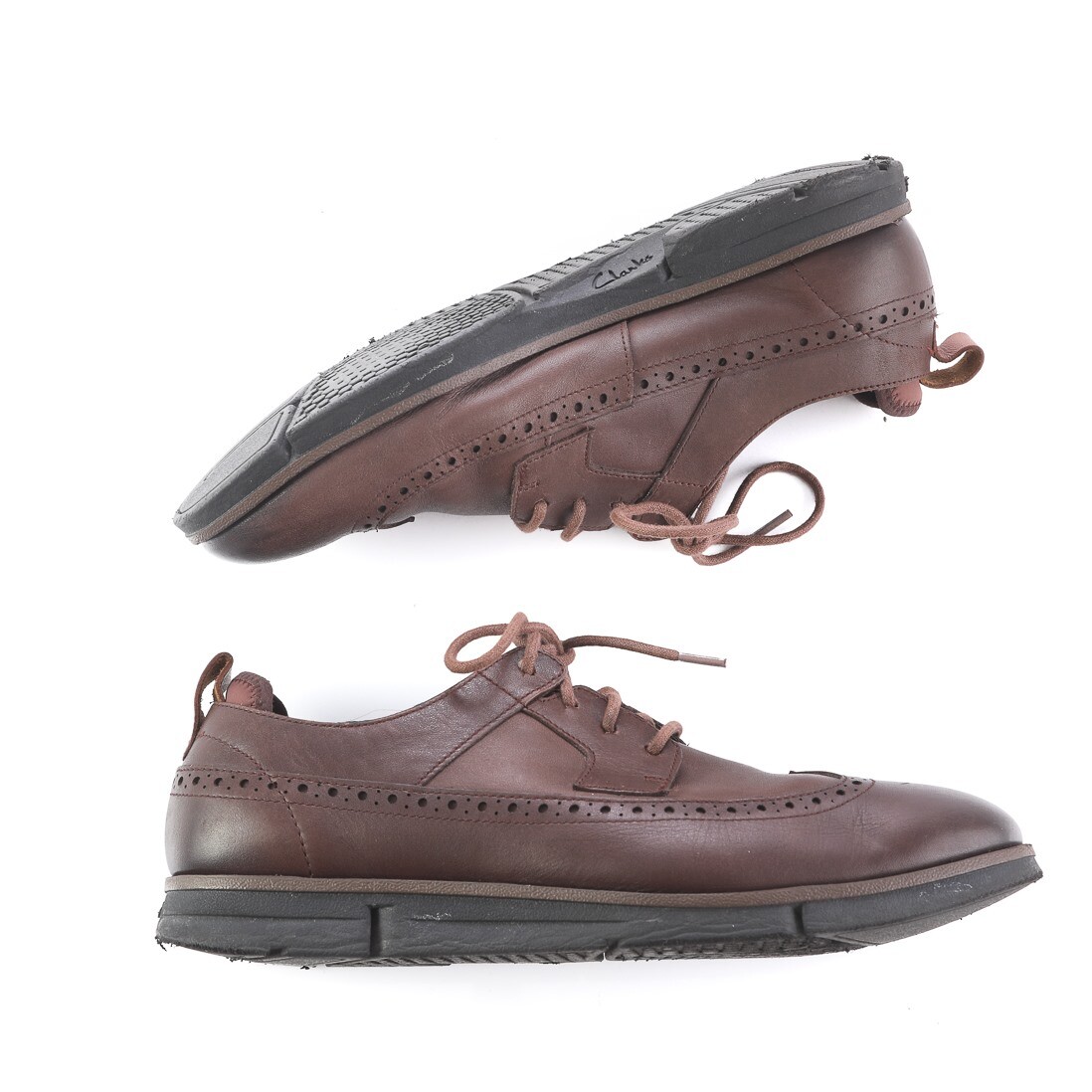 Clarks Trigenic Brown Leather Wingtip Derby Oxfords Dress  display picture 2