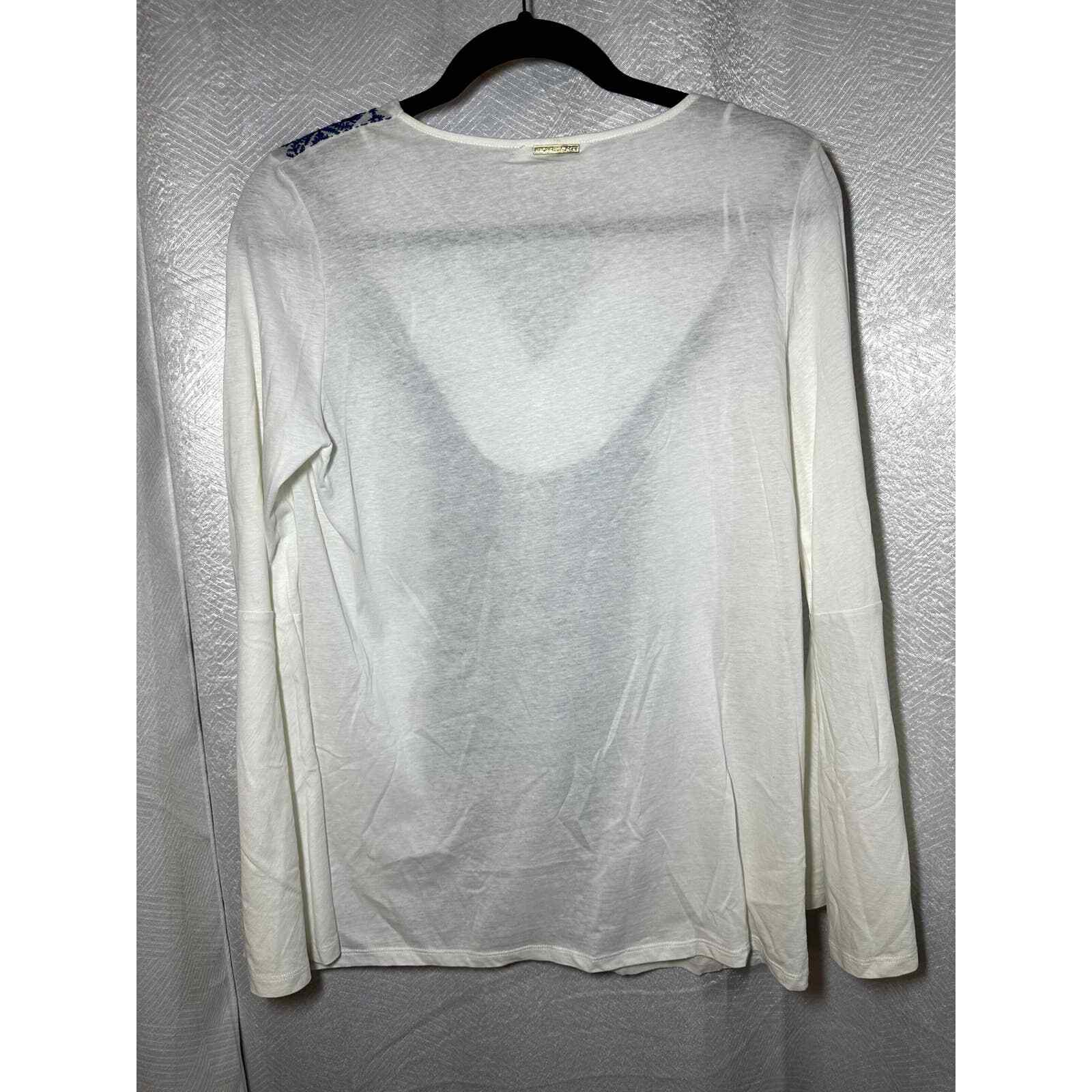 MICHAEL Michael Kors Mixed Media Blue Embroidered VNeck Blouse Top