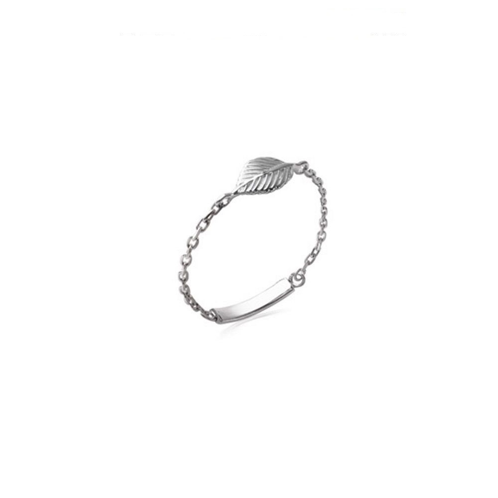 Bague feuille en argent 925 rhodié fine mailles gourmette taille 54 pour femme