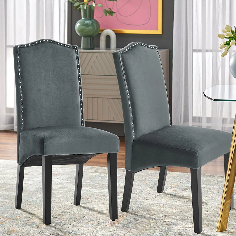 Grey velvet studded chair deals