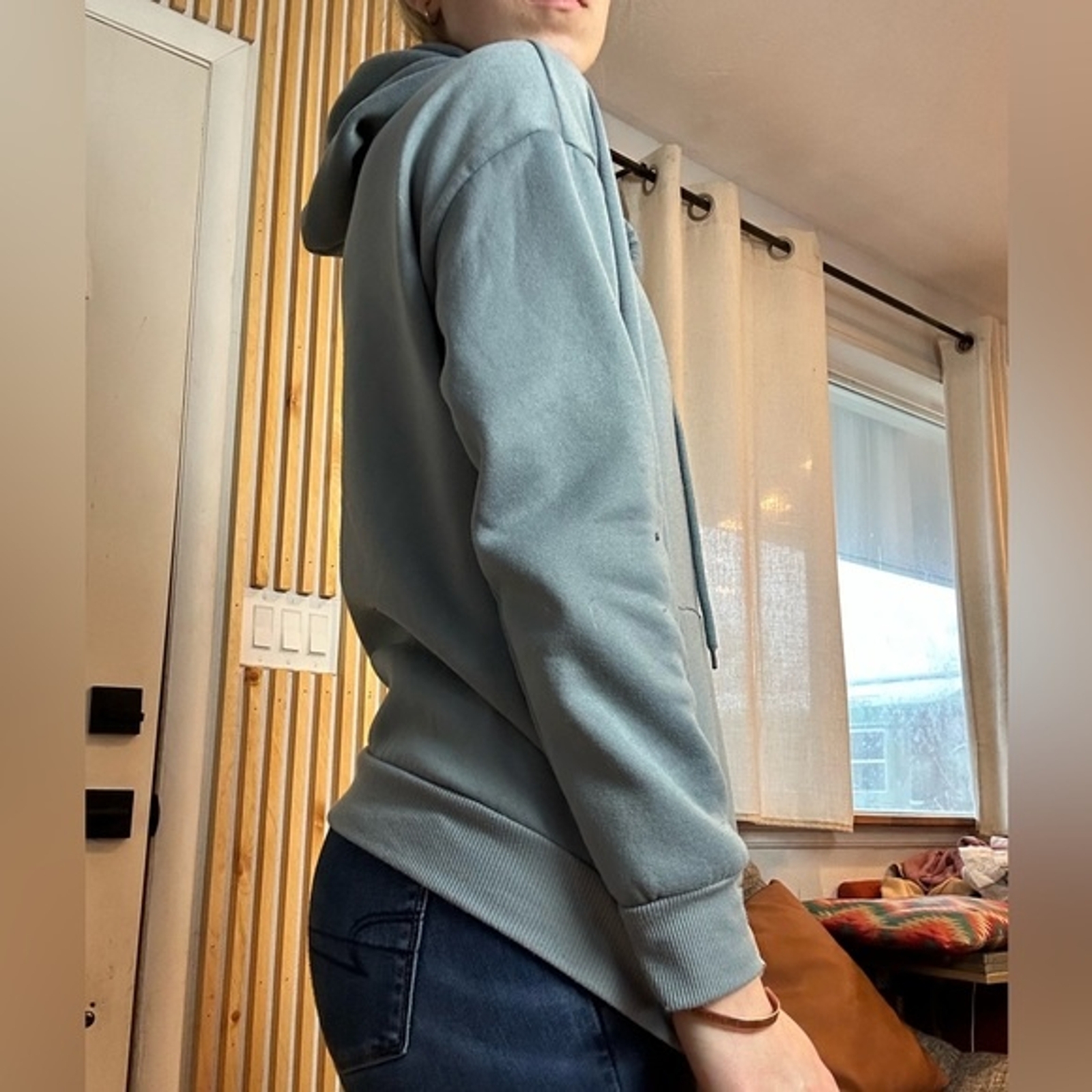 Two Sweater Bundle Color Block and Solid Hoodies - image 3