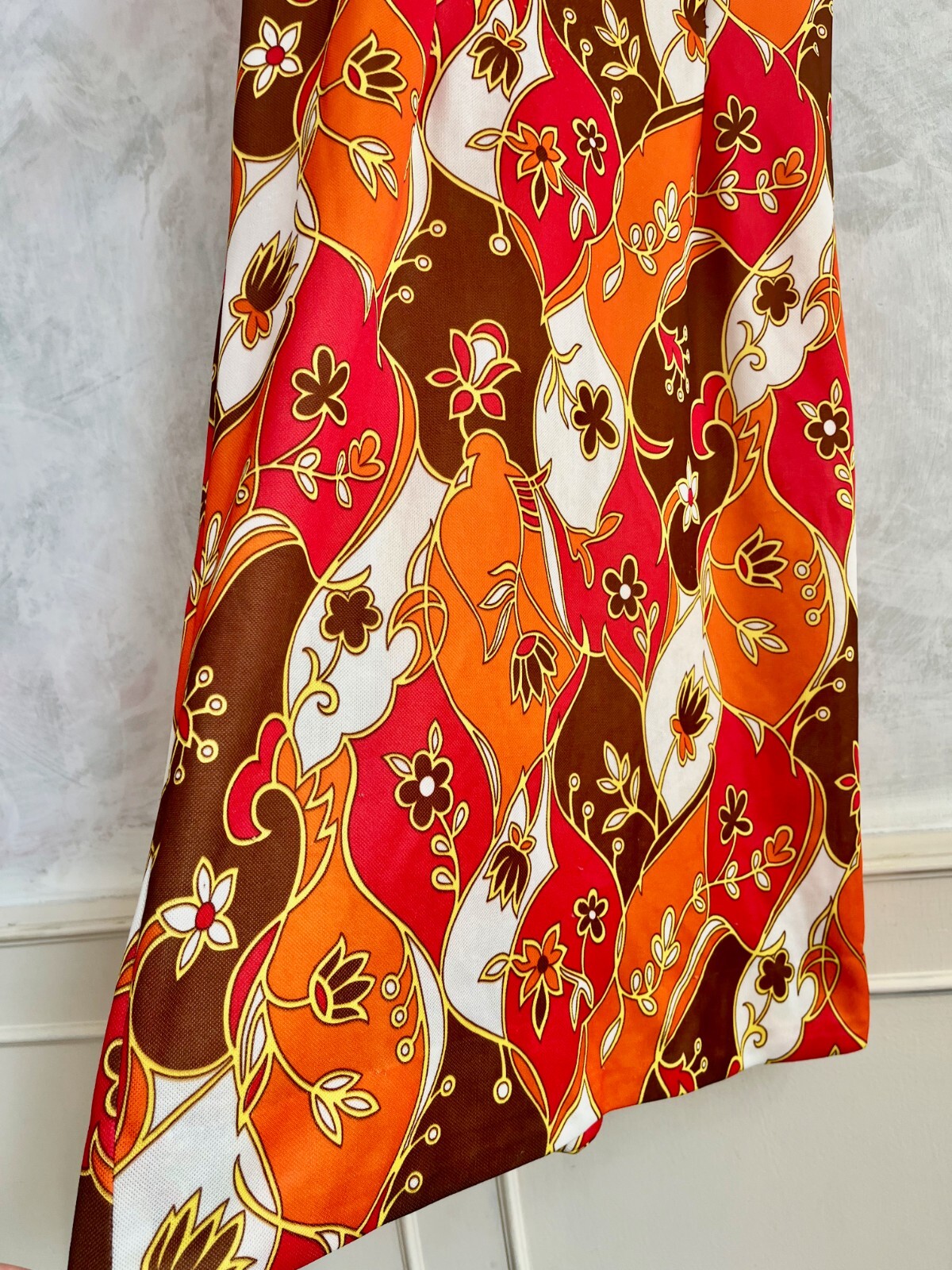 Vintage 1970's Orange Red Patchwork Polyester Ret… - image 7
