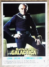 1978 Battlestar Galactica U.K Edition Card 1 LORNE GREENE IS COMMANDER ADAMA.