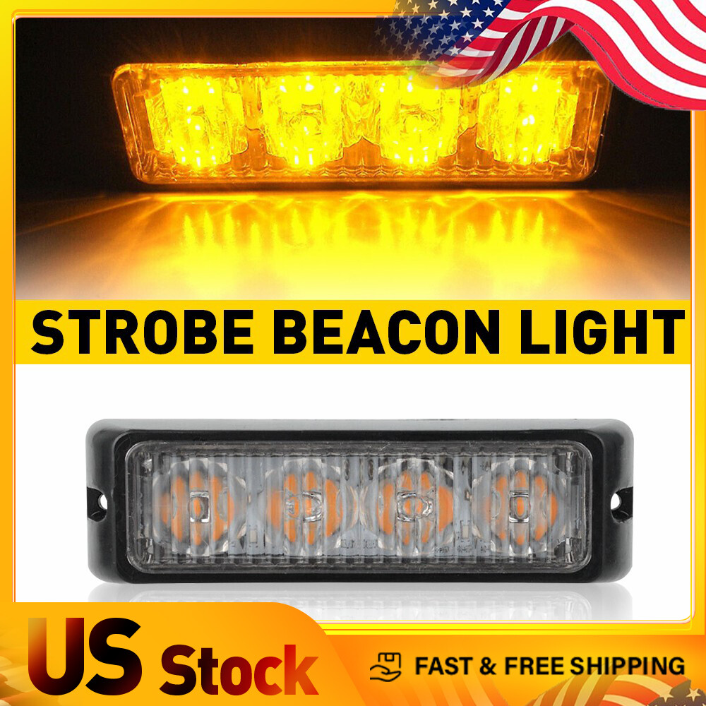 4LED Strobe Bar Light for Foglights Car Trucks Dash Hazard Beacon Lamp Amber