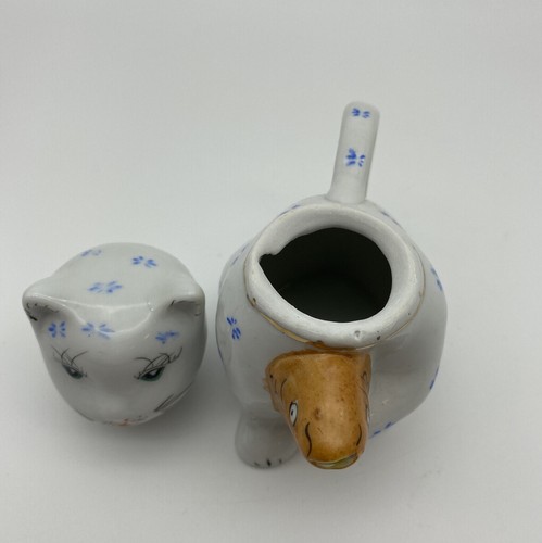 Porcelain Ceramic Teapot Chinese Blue Floral Cat With Koi Gold Fish 5'' - Picture 6 of 9