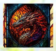 Dragon Faux Stained-Glass WINDOW CLING Size 9.1" Repositionable Vinyl