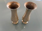 2 Vintage Indian Solid Brass Bud Vases Made in India Etched Flowers 🌺 6" Tall — photo 5