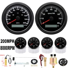 6 Gauge Set with Senders GPS Speedometer 0-200MPH Tacho/Fuel/Temp/Oil Press/Volt