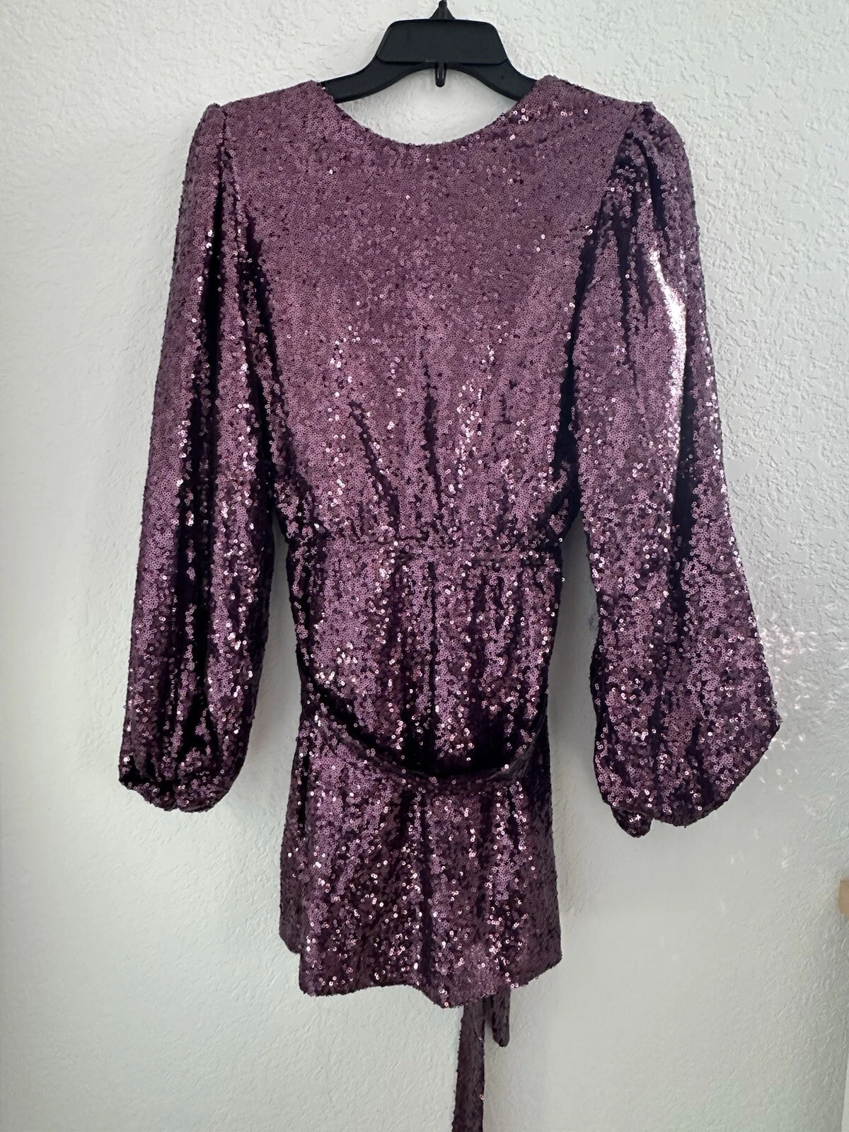 VALENTINO Mini abito Miami Aliah paillettes cravatta vita M viola collo alto Barbie fata * difetto