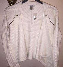 NWOT ALBERTO MAKALI OPEN KNIT CARDIGAN METAL ACCENT  RIBBED/CABLE SLEEVES SZ SM