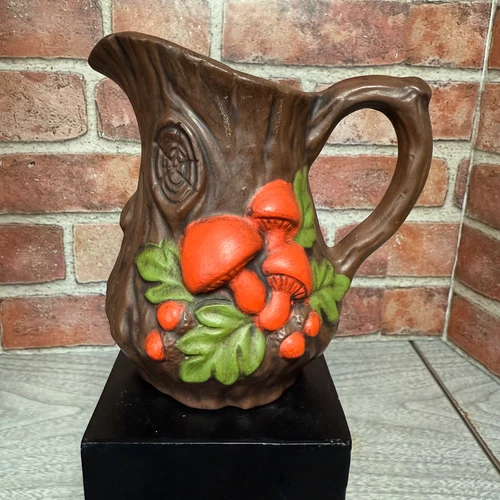 Vintage Handmade/Painted Mushroom Tree Creamer Pitcher.