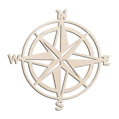 Compass Nautical Laser Cut Out Unfinished Wood Shape Craft Supply