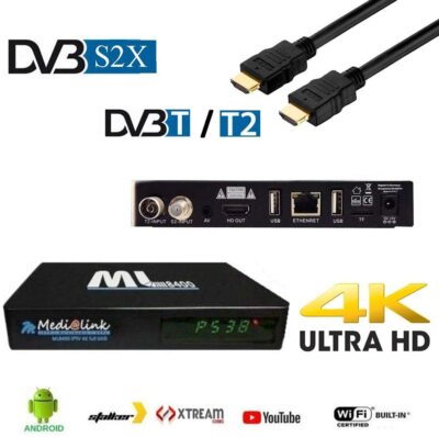 Medialink ML 8400 PRO DVB-S2/T2 IPTV WiFi 4K Multimedia Receiver Android H.265