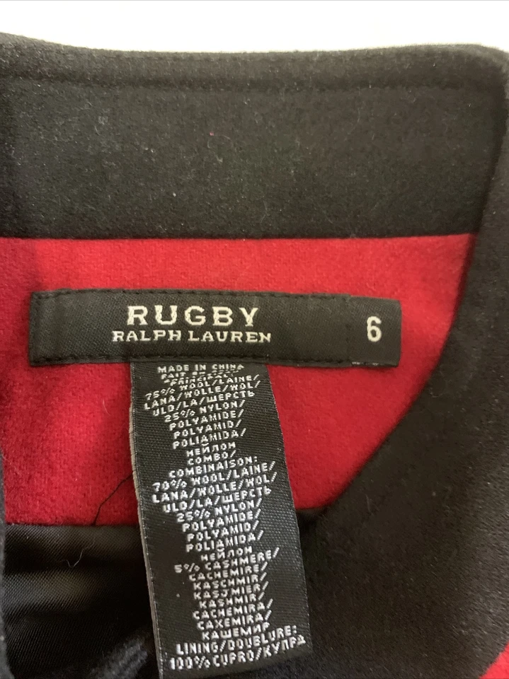 RUGBY Ralph Lauren wool Military peplum jacket blazer w/ epaulette red/black  10 - Image 4 of 4