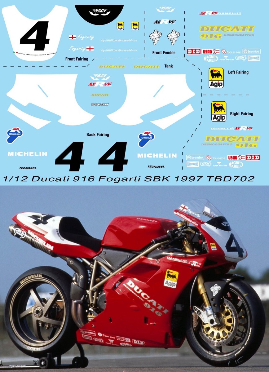 1/12 Decals per Ducati 916 SBK 1997 Carl Fogarty TB Decals TBD702