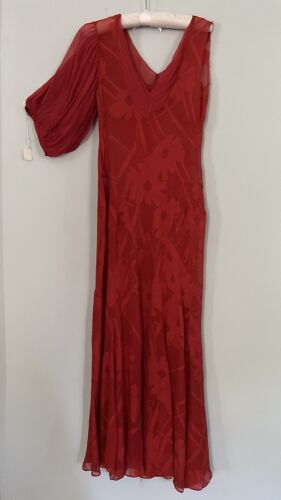 1930s Vintage RARE Vivid Red Chiffon Silk long eve