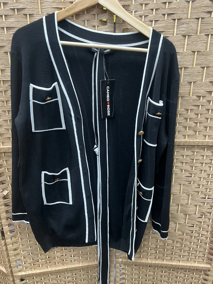 Cameo Rose Long Sleeve Belted Black And White Cardigan Size S BNWT