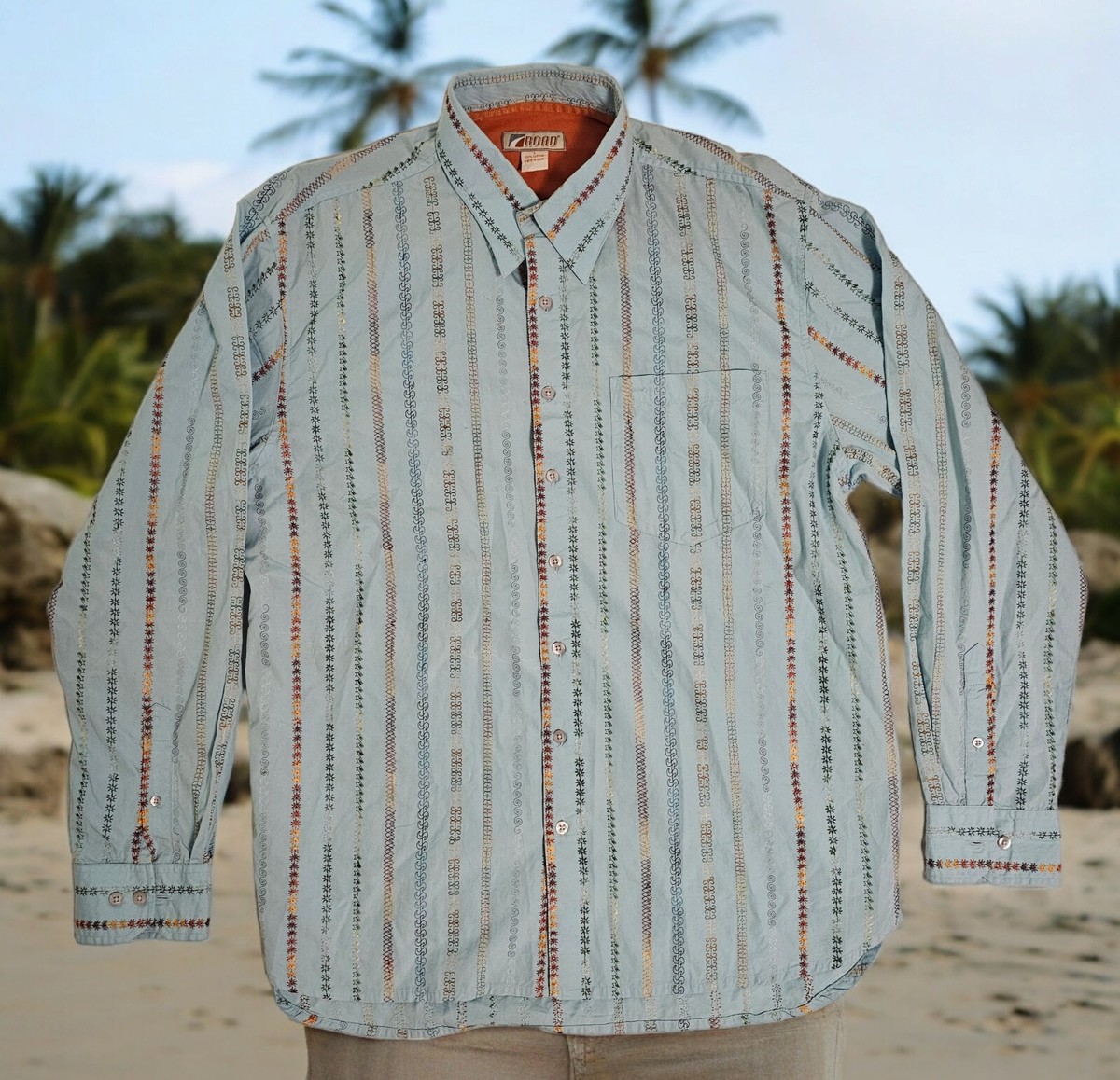 ROAD Brand Men's long sleeve Button Down Shirt Size Large. Baby