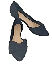 Kelly & Katie Black Flat Slip-on Shoes D'orsay Glorya Bows Women's US 7.5