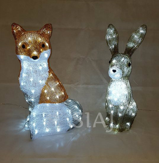 54cm The Snowman Fox And Hare Acrylic Ice White 100 LED Outdoor