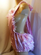 ADULT BABY SISSY SATIN RUFFLE BUM ROMPER DUNGAREES SUNSUIT FANCY