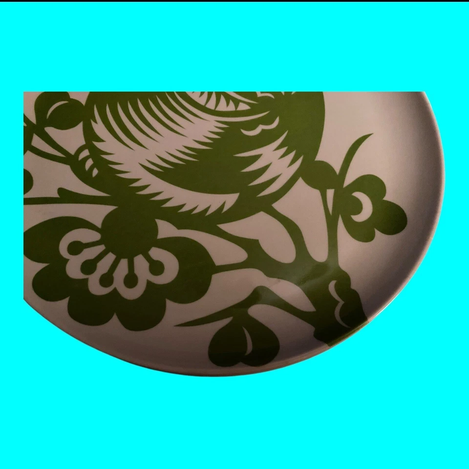"4 platos de aviario Thomas Paul 11"" verde melamina grandes verdes abstractos pájaros redondos" Foto 4 de 4