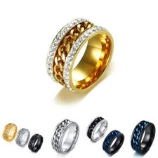 8 Styles Silver/Black/Gold/Blue Spinner Chain Cz Band Stainless Steel Spin Ring