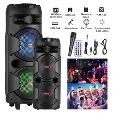 Loud Portable Bluetooth Speaker Dual Sub woofer Party Heavy Bass Sound System