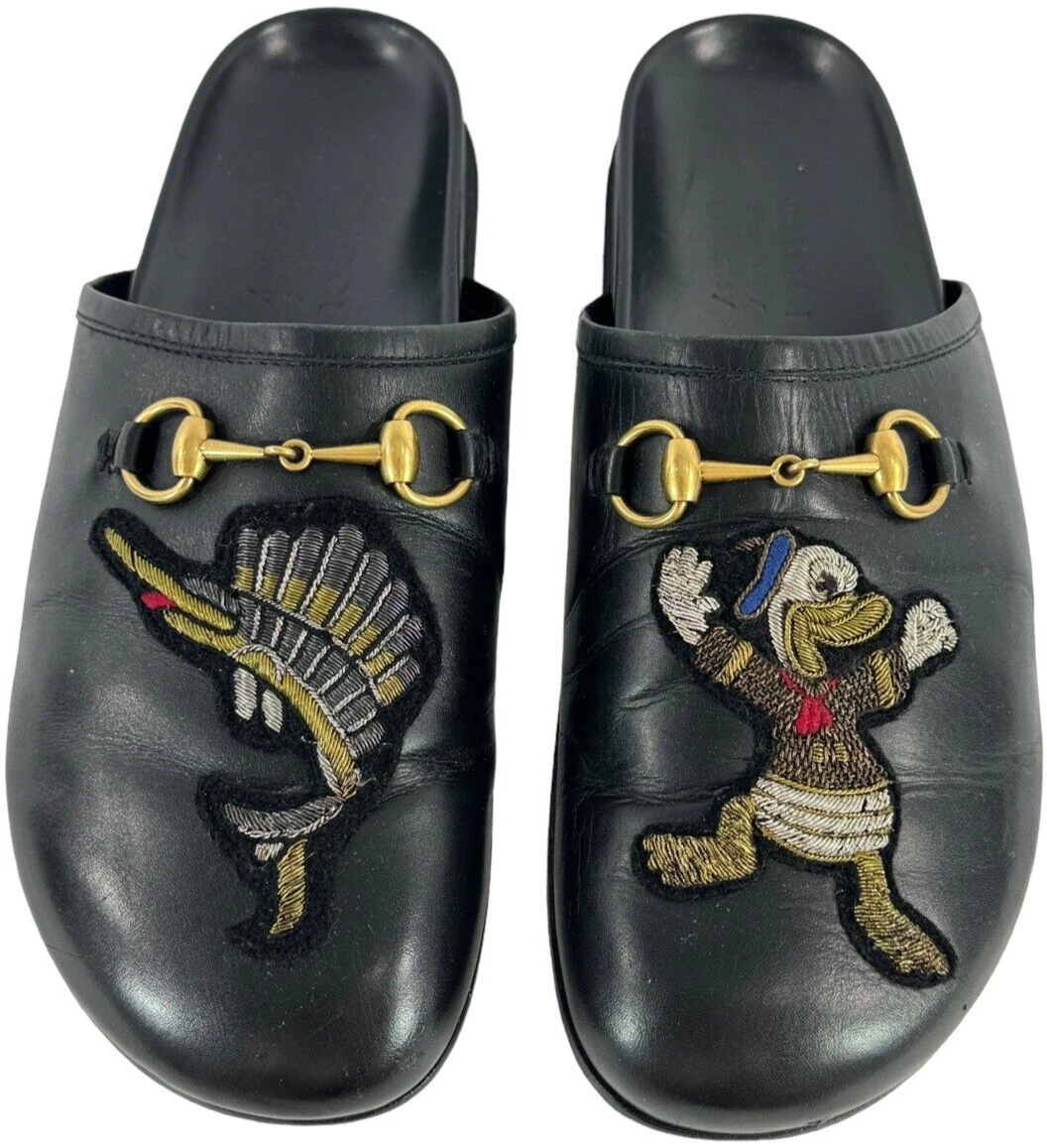 GUCCI X Disney Donald Duck cuir noir toboggans hommes noir 9   9,5 États Unis