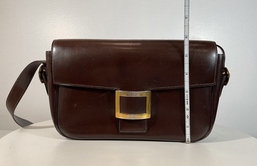 Bandolera de cuero marrón oscuro HERMÈS con hebilla dorada y correa ajustable - Imagen 4 de 13