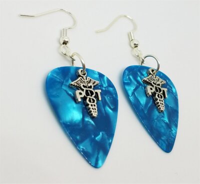 PT Physical Therapist Caduceus Charm Guitar Pick Earrings Pick