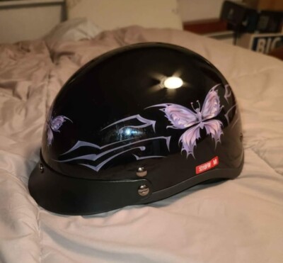 VCAN V5 Cruiser Intricate Butterfly Motorcycle Half Helmet (shiney) Medium